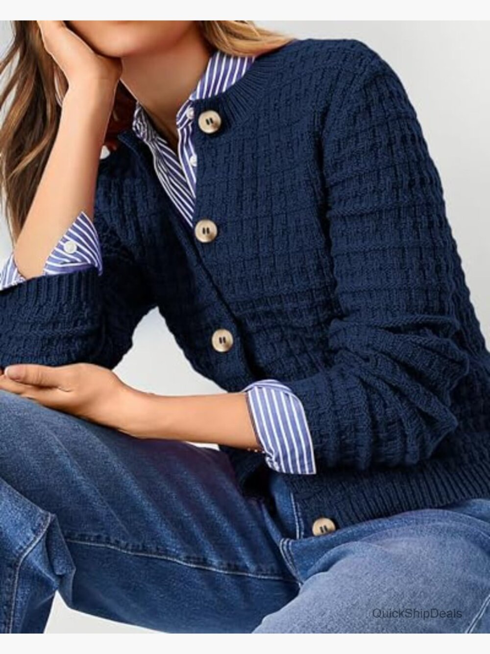 Knit Cardigan Sweater Open Front Button Down Long Sleeve Jacket Outerwear - Picture 6 of 7